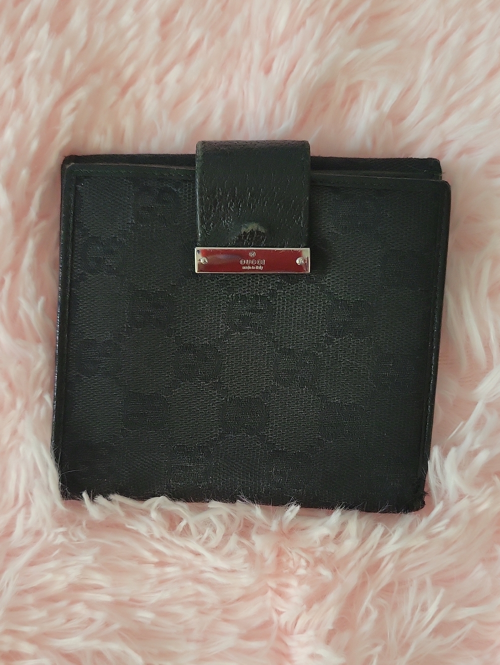 Gucci Black Signature Canvas Snap Wallet with Metal Logo Plate